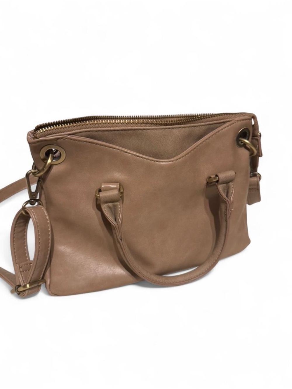 Joy Susan Taupe Convertible Satchel Crossbody Handbag | Quiet Luxury Minimalist - Picture 2 of 7